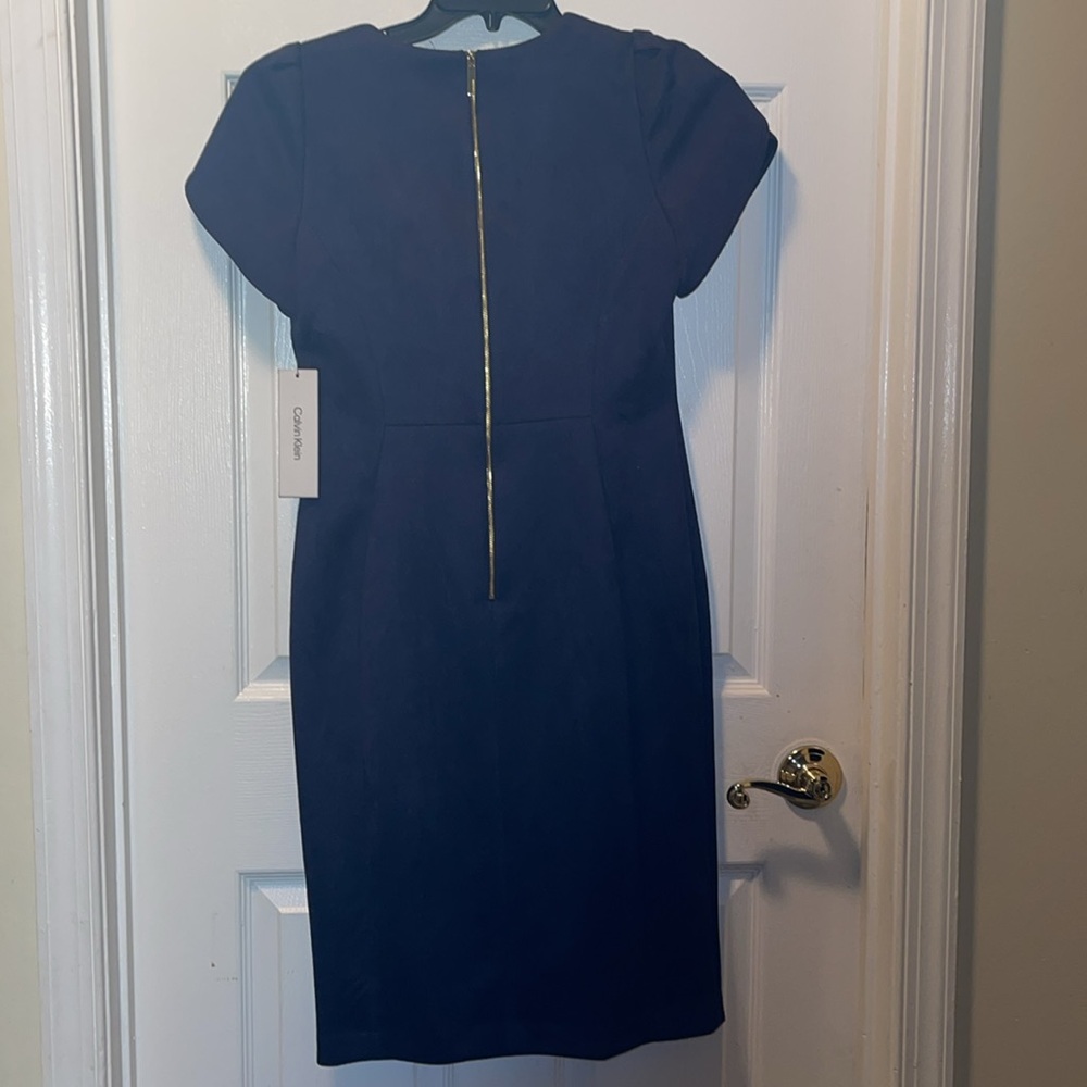 Calvin Klein women’s tulip sleeved suede navy above the knee sheath dress size 8 - Picture 8 of 11